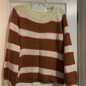 Listicle Brown, Cream, and Pink Striped Sweater